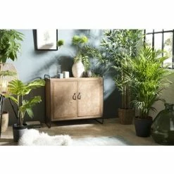 MACABANE HABY - Buffet 2 Portes Sapin Marqueté Pieds Métal - Naturel