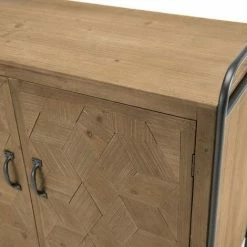 MACABANE HABY - Buffet 2 Portes Sapin Marqueté Pieds Métal - Naturel -MACABANE Elegant store 22794695 4