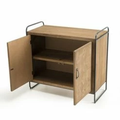 MACABANE HABY - Buffet 2 Portes Sapin Marqueté Pieds Métal - Naturel -MACABANE Elegant store 22794695 5