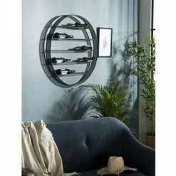 MACABANE HABY - Étagère Ronde Range-bouteilles 90x90cm 5 Niveaux 9 Bouteilles Métal Noir - Noir