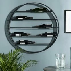 MACABANE HABY - Étagère Ronde Range-bouteilles 90x90cm 5 Niveaux 9 Bouteilles Métal Noir - Noir -MACABANE Elegant store 22865925 4