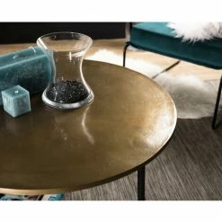 MACABANE JONAS - Table Basse Ronde 80x80cm Plateau Aluminium Doré Pieds Noirs - Doré -MACABANE Elegant store 24338061 3