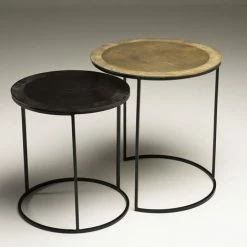 MACABANE JONAS - Set De 2 Tables D'appoint Gigognes Rondes Aluminium Doré Et Noir - Pieds Ronds Métal Noir - Doré Et Noir -MACABANE Elegant store 24338064 4