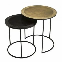 MACABANE JONAS - Set De 2 Tables D'appoint Gigognes Rondes Aluminium Doré Et Noir - Pieds Ronds Métal Noir - Doré Et Noir -MACABANE Elegant store 24338064 5