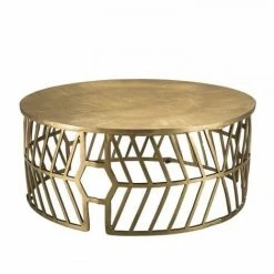 MACABANE JONAS - Table Basse Ronde 89x89cm Aluminium Doré Piètement Graphique - Doré -MACABANE Elegant store 24338067 2