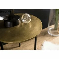 MACABANE JONAS - Table D'appoint Ronde 51x51cm Plateau Aluminium Doré Pieds Noirs - Doré -MACABANE Elegant store 24338087 3