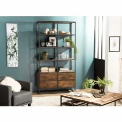 MACABANE ALIDA - Étagère Marron 4 Niveaux 4 Tiroirs Teck Recyclé Et Métal Noir - Brun