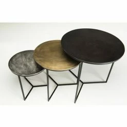 MACABANE JONAS - Set De 3 Tables Gigognes Rondes Aluminium Noir Doré Argenté - Pieds Métal Noir - Noir / Doré / Argenté -MACABANE Elegant store 26439177 5