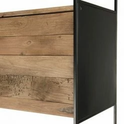 MACABANE ANDREA - Bibliothèque 4 Portes 1 étagère Bois Pin Recyclé Naturel Et Métal Noir - Brun -MACABANE Elegant store 27206555 3