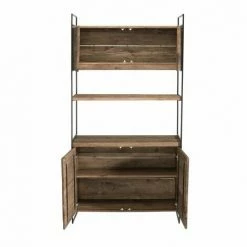 MACABANE ANDREA - Bibliothèque 4 Portes 1 étagère Bois Pin Recyclé Naturel Et Métal Noir - Brun -MACABANE Elegant store 27206555 5