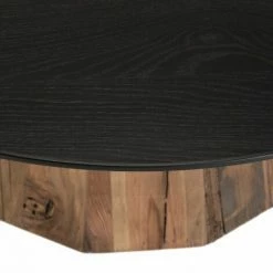 MACABANE ANDREA - Table Basse Ronde 90x90cm Bois Pin Recyclé Plateau Noir Piétement Naturel - Brun -MACABANE Elegant store 27206556 3