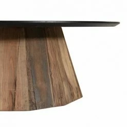 MACABANE ANDREA - Table Basse Ronde 90x90cm Bois Pin Recyclé Plateau Noir Piétement Naturel - Brun -MACABANE Elegant store 27206556 5