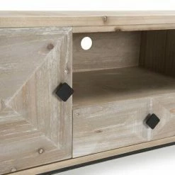 MACABANE ANDRO - Meuble TV Beige Scandi 2 Portes 1 Tiroir 1 Niche Pieds Noirs - Blanchie -MACABANE Elegant store 27206562 3