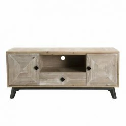 MACABANE ANDRO - Meuble TV Beige Scandi 2 Portes 1 Tiroir 1 Niche Pieds Noirs - Blanchie -MACABANE Elegant store 27206562 5