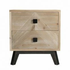 MACABANE ANDRO - Chevet Beige Scandi 2 Tiroirs Pieds Noirs Sapin - Blanchie -MACABANE Elegant store 27206563 5