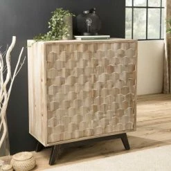 MACABANE ANDRO - Buffet Beige Scandi 2 Portes Pieds Noirs Sapin - Blanchie