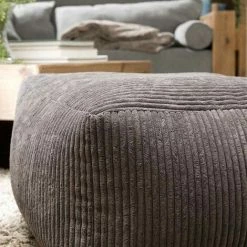 MACABANE ALBANE - Pouf Carré 57x57cm Tissu Velours Côtelé Gris Anthracite - Gris Anthracite -MACABANE Elegant store 27206565 3