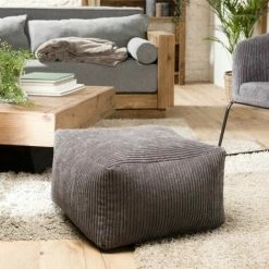 MACABANE ALBANE - Pouf Carré 57x57cm Tissu Velours Côtelé Gris Anthracite - Gris Anthracite -MACABANE Elegant store 27206565 4