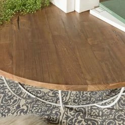 MACABANE ALIDA - Table Basse Coque Ronde 120x120cm Plateau Teck Recyclé Piétement Métal Blanc - Brun -MACABANE Elegant store 27206572 5