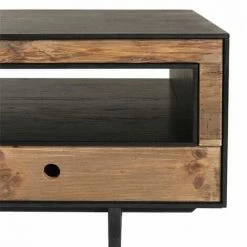 MACABANE ANDREA - Table Basse 4 Tiroirs 1 Niche Bois Pin Recyclé Naturel Et Noir - Brun -MACABANE Elegant store 27206577 3