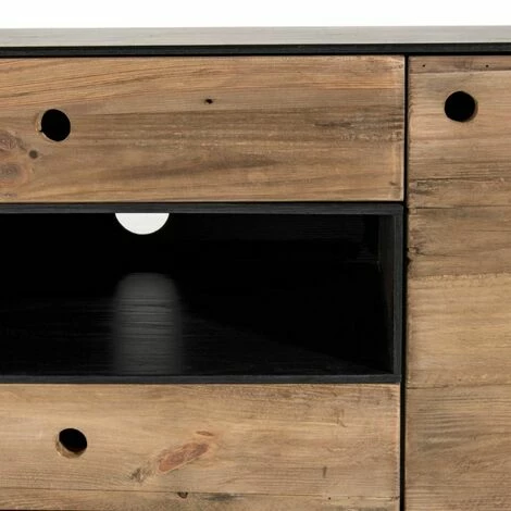 MACABANE ANDREA - Meuble TV 2 Portes 2 Tiroirs 1 Niche Bois Pin Recyclé Naturel Et Noir - Brun 5 MACABANE ANDREA - Meuble TV 2 Portes 2 Tiroirs 1 Niche Bois Pin Recyclé Naturel Et Noir - Brun – Image 3