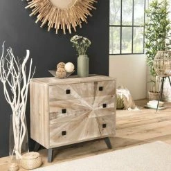 MACABANE ANDRO - Commode Beige Scandi 4 Tiroirs Pieds Noirs Sapin - Blanchie -MACABANE Elegant store 27206586 4