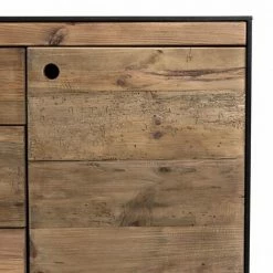 MACABANE ANDREA - Buffet 2 Portes 3 Tiroirs Bois Pin Recyclé Naturel Et Noir - Brun -MACABANE Elegant store 27206598 3