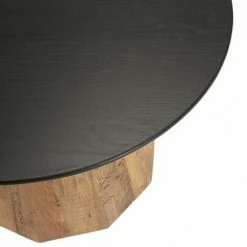 MACABANE ANDREA - Table D'appoint Ronde 60x60cm Bois Pin Recyclé Plateau Noir Piétement Naturel - Brun -MACABANE Elegant store 27206600 3