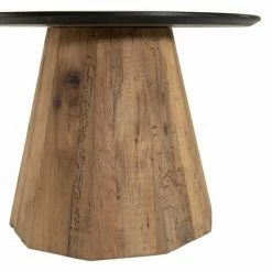MACABANE ANDREA - Table D'appoint Ronde 60x60cm Bois Pin Recyclé Plateau Noir Piétement Naturel - Brun -MACABANE Elegant store 27206600 5