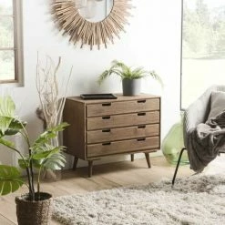 MACABANE ANDREW - Commode Scandi Bois Marron 4 Tiroirs Sapin - Cannelle Vieillie -MACABANE Elegant store 27206604 4