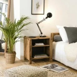 MACABANE ANDRIAN - Chevet Marron 2 Niveaux Bois Pin Recyclé - Naturelle