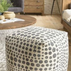 MACABANE CHARLES - Pouf Carré 46x46cm Tissu Coton Imprimé Pois Gris - Imprimé Pois Gris -MACABANE Elegant store 27206615 3