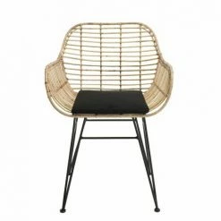 MACABANE CHLOE - Fauteuil Rotin Naturel LONG ISLAND Coussin Noir Pieds Métal - Naturel -MACABANE Elegant store 27349662 2