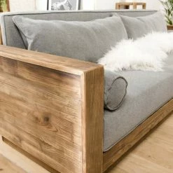 MACABANE ANDRIAN - Canapé 3 Places Bois Pin Recyclé Marron Tissu Gris - Naturelle -MACABANE Elegant store 27449297 3