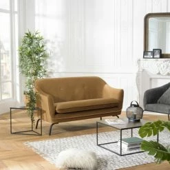 MACABANE NOE - Canapé ROME 2 Places Couleur Camel Pieds Métal Noir - Camel