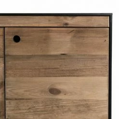 MACABANE ANDREA - Buffet 4 Portes Bois Pin Recyclé Naturel Et Noir - Brun -MACABANE Elegant store 28900538 3