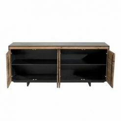MACABANE ANDREA - Buffet 4 Portes Bois Pin Recyclé Naturel Et Noir - Brun -MACABANE Elegant store 28900538 5
