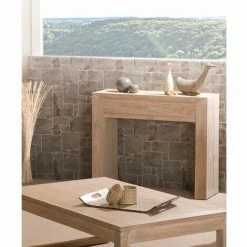 MACABANE BIANCA - Console Moderne 2 Tiroirs Bois Teck Blanchi - Blanchi