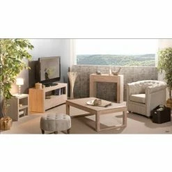 MACABANE BIANCA - Console Moderne 2 Tiroirs Bois Teck Blanchi - Blanchi -MACABANE Elegant store 29528140 3