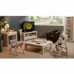 MACABANE BIANCA - Console Moderne 2 Tiroirs Bois Teck Blanchi - Blanchi -MACABANE Elegant store 29528140 4