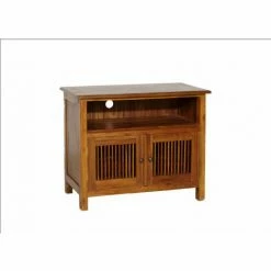 MACABANE AYAN - Meuble TV Marron 2 Portes Persiennes Bois Teck - Miel -MACABANE Elegant store 29528858 3