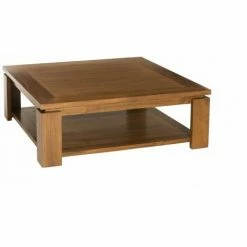MACABANE AYAN - Table Basse Carrée Marron Sous Plateau 90x90cm Bois Teck - Miel -MACABANE Elegant store 29529947 2