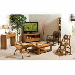 MACABANE AYAN - Table Basse Carrée Marron Sous Plateau 90x90cm Bois Teck - Miel -MACABANE Elegant store 29529947 5