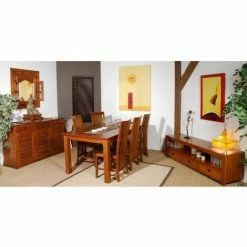 MACABANE AYAN - Meuble TV Marron 3 Tiroirs Bois Teck - Miel -MACABANE Elegant store 29529951 3