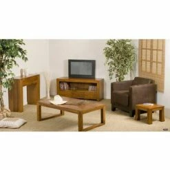 MACABANE AYAN - Console Moderne Marron 2 Tiroirs Bois Teck - Miel -MACABANE Elegant store 29529953 3