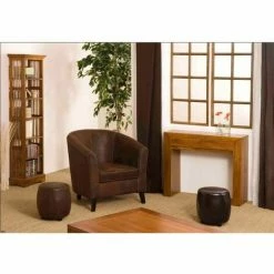 MACABANE AYAN - Console Moderne Marron 2 Tiroirs Bois Teck - Miel -MACABANE Elegant store 29529953 5