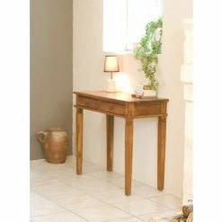 MACABANE AYAN - Bureau Marron Bois Teck 2 Tiroirs - Miel -MACABANE Elegant store 30272299 3