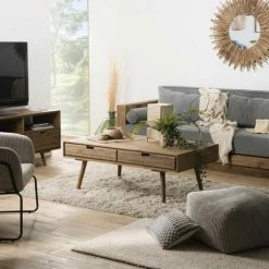 MACABANE ANDREW - Table Basse Marron Scandi Rectangulaire 4 Tiroirs Bois Sapin - Cannelle Vieillie -MACABANE Elegant store 30439059 4