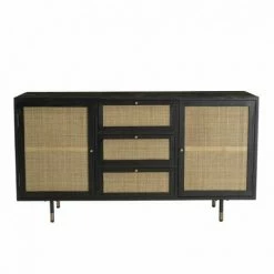 MACABANE YANIS - Buffet Noir Bois Pin 3 Tiroirs 2 Portes Cannage - Noir -MACABANE Elegant store 30467555 5