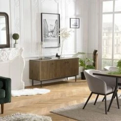 MACABANE ERNESTO - Buffet Marron 3 Portes Acacia Pieds Métal Noir - Marron